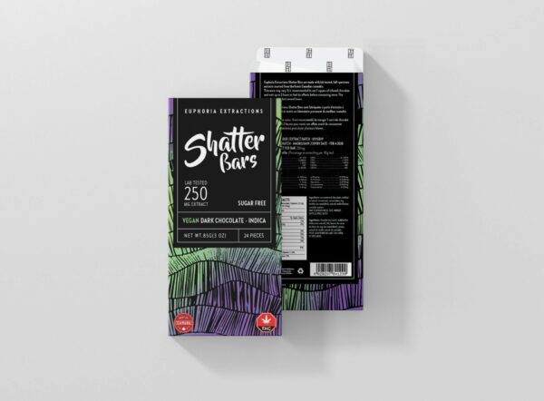 Euphoria Extractions – Shatter Bars – Vegan Dark Chocolate (Sugar Free) – Indica – 250mg THC | Weed Deals Canada