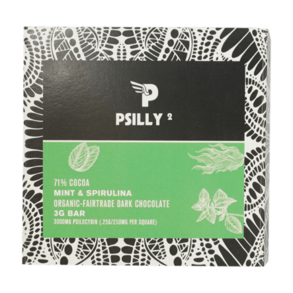 Psilly – Dark Chocolate Bar – Mint & Spirulina | Weed Deals Canada